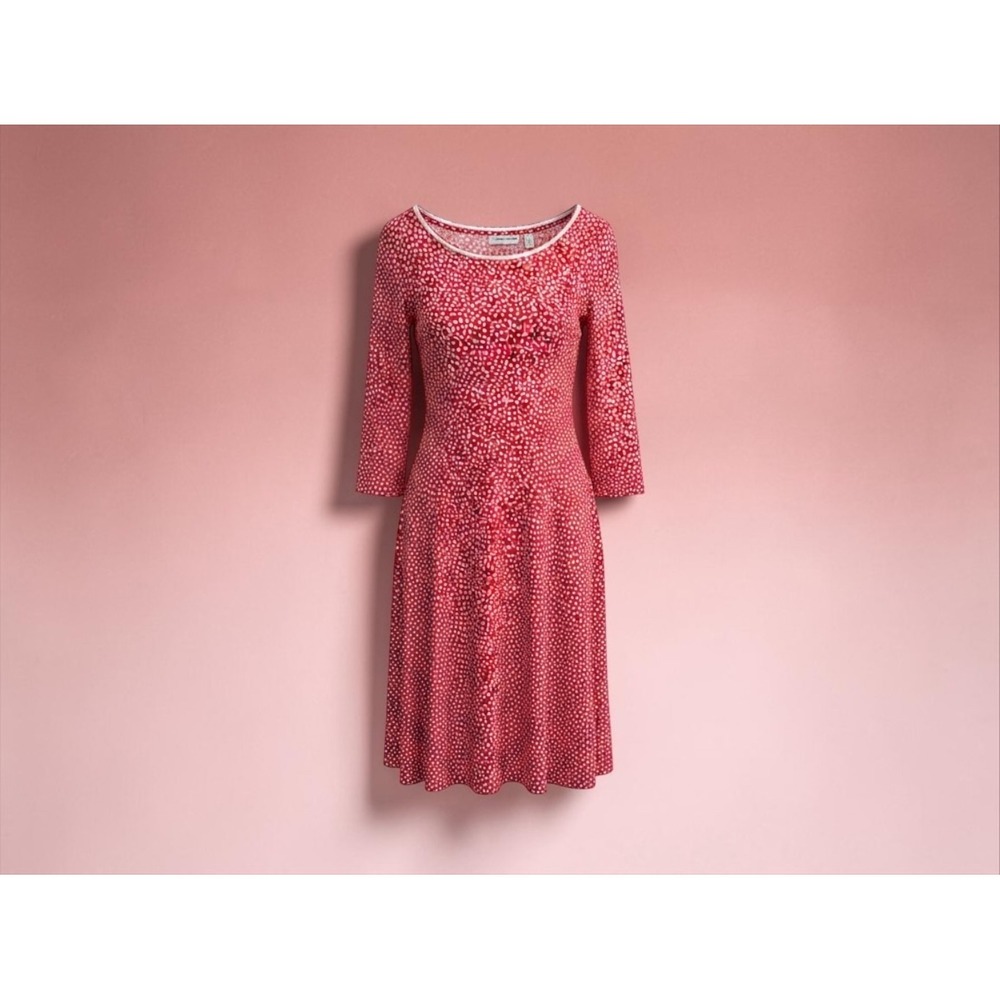 Susan Graver Liquid Knit Red Dot Fit & Flare Dress Women's 1X 3/4 Sleeve EUC
